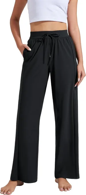 Pioneer Camp Women Cooling Wide Leg Pants Summer Casual Elastic Waisted Trousers Palazzo Beach Pants with Pockets