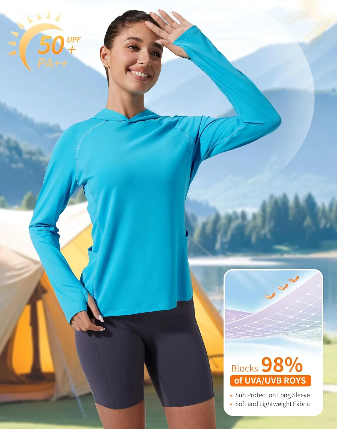 Pioneer Camp Womens UPF 50  Sun Protection Hoodie Shirt with Pockets Long Sleeve Fishing Hiking Outdoor UV Shirts Lightweight