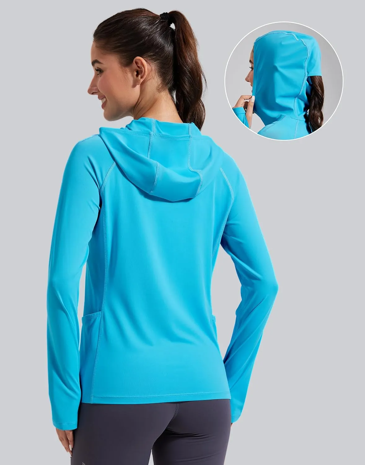 Pioneer Camp Womens UPF 50  Sun Protection Hoodie Shirt with Pockets Long Sleeve Fishing Hiking Outdoor UV Shirts Lightweight
