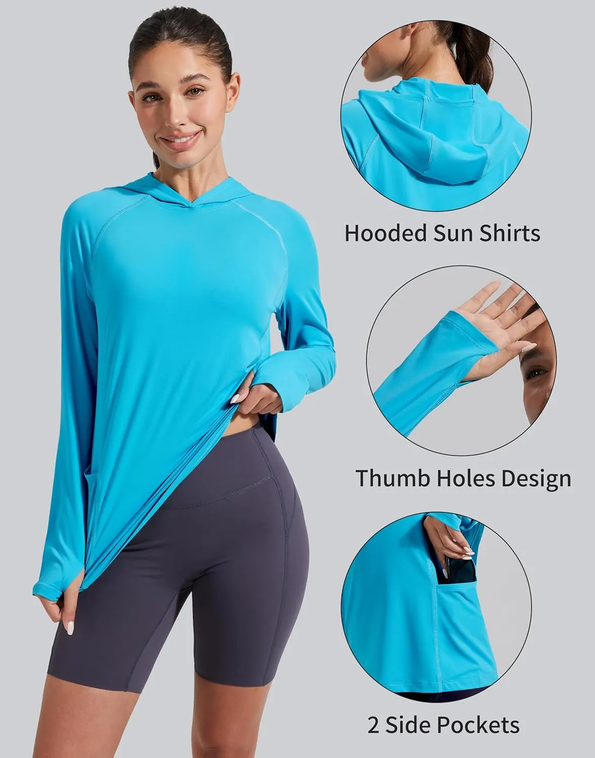 Pioneer Camp Womens UPF 50  Sun Protection Hoodie Shirt with Pockets Long Sleeve Fishing Hiking Outdoor UV Shirts Lightweight