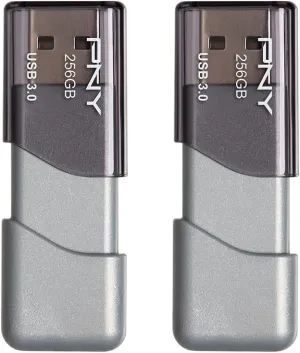 PNY P-FD256X2TBOP-MP 256GB Turbo Attaché 3 USB 3.0 Flash Drive,Silver (Pack of 2)