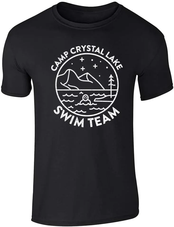 Pop Threads Camp Crystal Lake Swim Team Halloween Horror Graphic Tee T-Shirt for Men