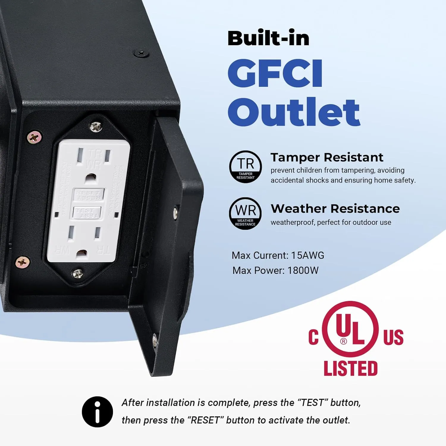 Porch Light with GFCI Outlet, Motion Sensor Outdoor Lights, Dusk to Dawn 3 Lighting Modes Outdoor Light with Outlet, Black Outside Lights for House, Garage, Garden, Waterproof, 100% Aluminum
