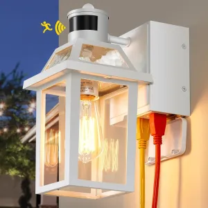 Porch Lights with GFCI Outlet, Dusk to Dawn Motion Sensor Outdoor, 3 Lighting Modes Exterior Light Fixture, Outside for House Front Door Patio Garage(White)