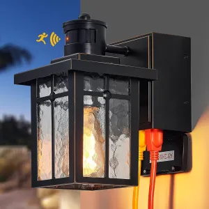 Porch Lights with GFCI Outlet,Dusk to Dawn Motion Sensor Outdoor Lights,3 Lighting Modes Black Front Door Light,Waterproof Exterior Light Fixture,Outside Wall Lamp for House Patio Garage