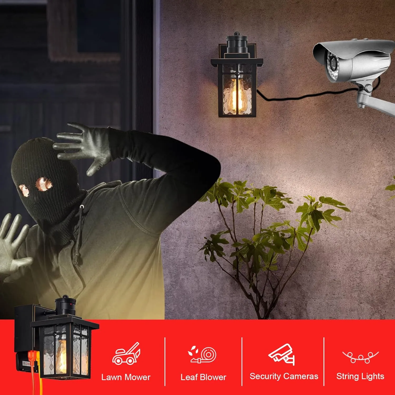Porch Lights with GFCI Outlet,Dusk to Dawn Motion Sensor Outdoor Lights,3 Lighting Modes Black Front Door Light,Waterproof Exterior Light Fixture,Outside Wall Lamp for House Patio Garage