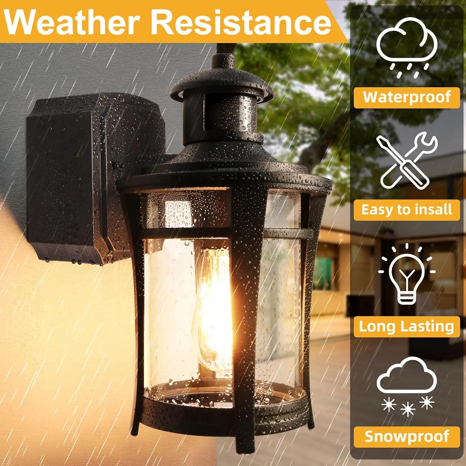 Porch Lights with Outlet, Outdoor Motion Sensor Lights, Dusk to Dawn Exterior Light Fixture, Anti-Rust Waterproof Outdoor Wall Light, Aluminum Outside Lights for House Patio Front Door Garage, Black