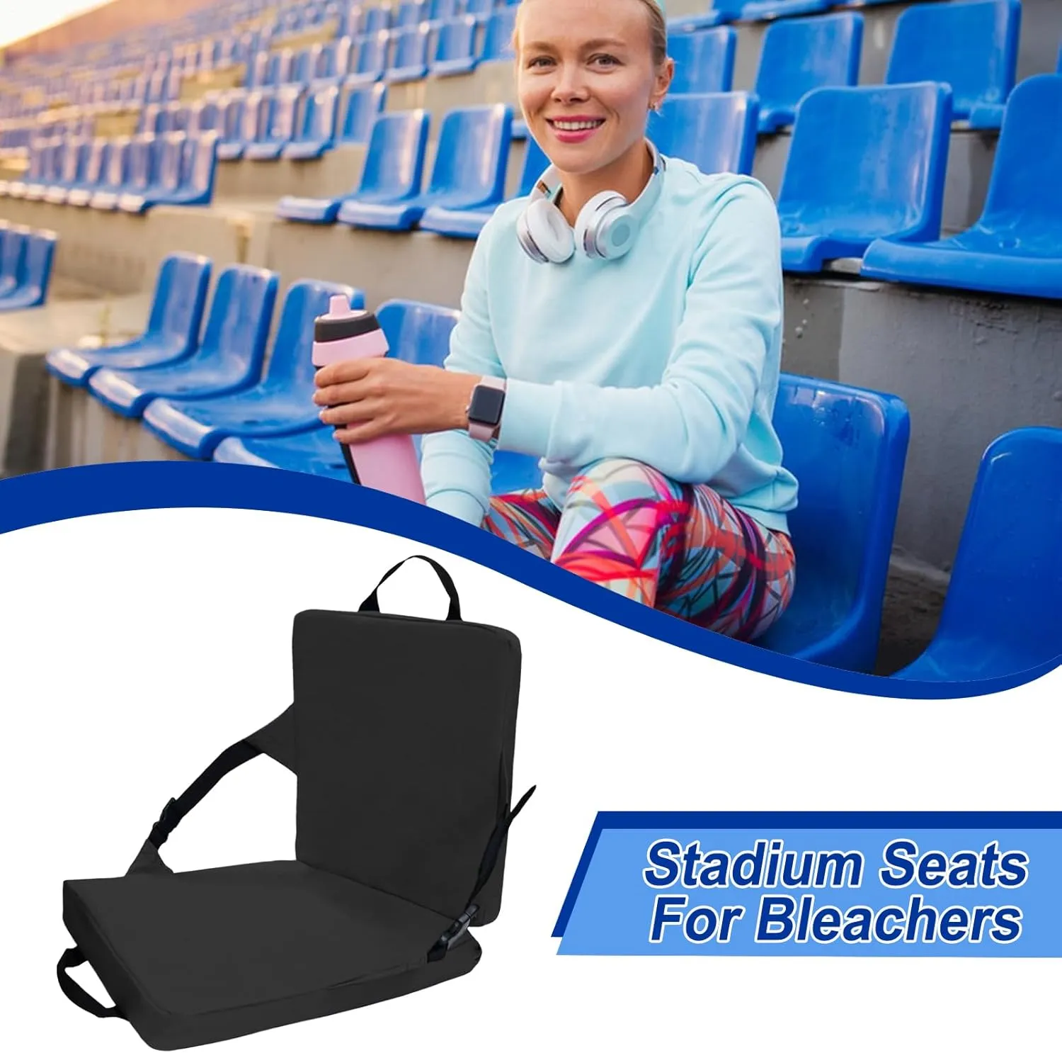 Portable Bleacher Chair - Stadium Backrest Cushion, Folding Pad | Floor Support for Baseball Viewing, Outdoor Tailgate Setup, Kayak Seat Use, Beach Picnic Rest, Football Game Travel Comfort
