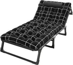 Portable Camping Cot, Folding Camping Cot with Mattress, Pillow, Adjustable 4-Position Lounge Chair Sleeping Bed for Tent, Office, Outdoor, Max Load 440LBS 75cm