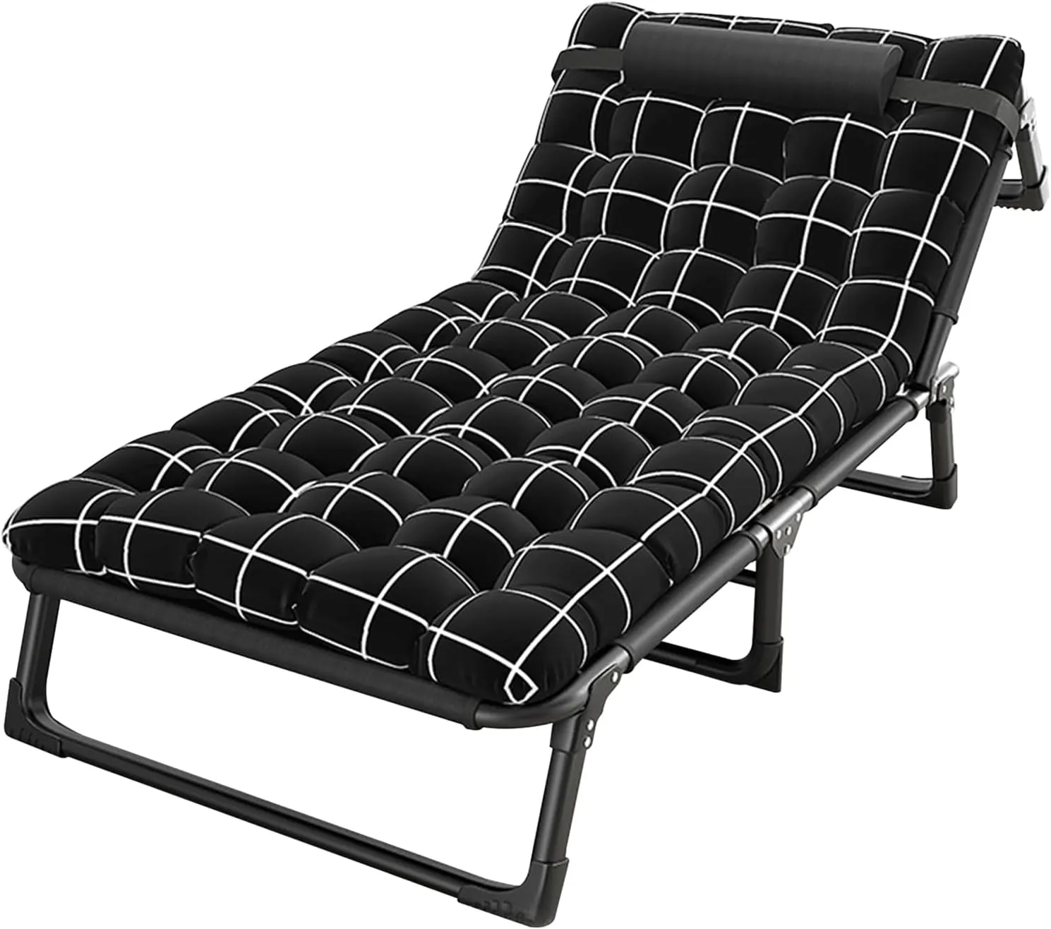 Portable Camping Cot, Folding Camping Cot with Mattress, Pillow, Adjustable 4-Position Lounge Chair Sleeping Bed for Tent, Office, Outdoor, Max Load 440LBS 75cm