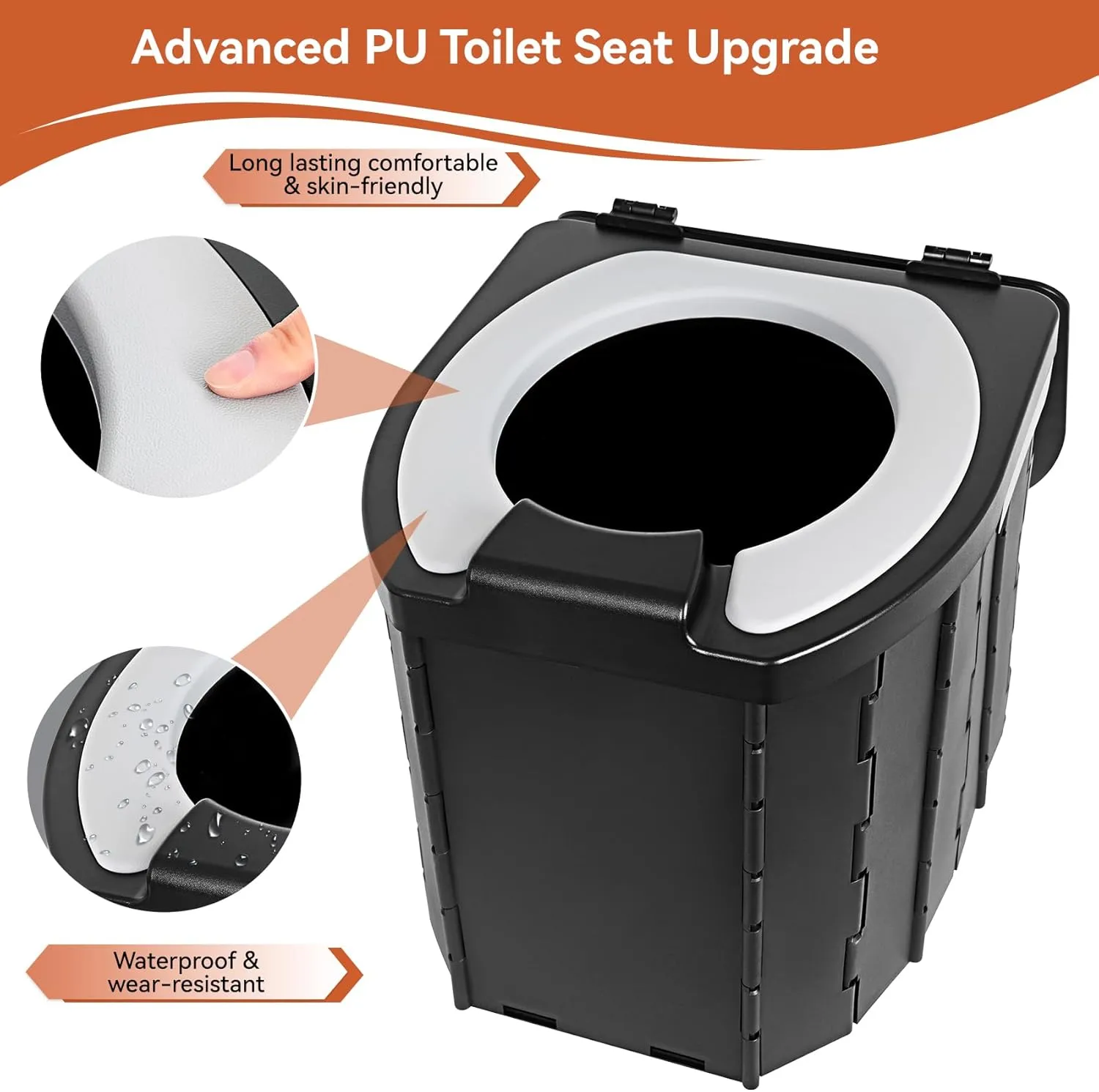 Portable Camping Toilet Upgraded Soft Camp Toilet Seat with Paper Holder- Travel Potty Perfect for Emergency Preparedness, Backcountry, Car, Boat, Road Trips. (BLACK)