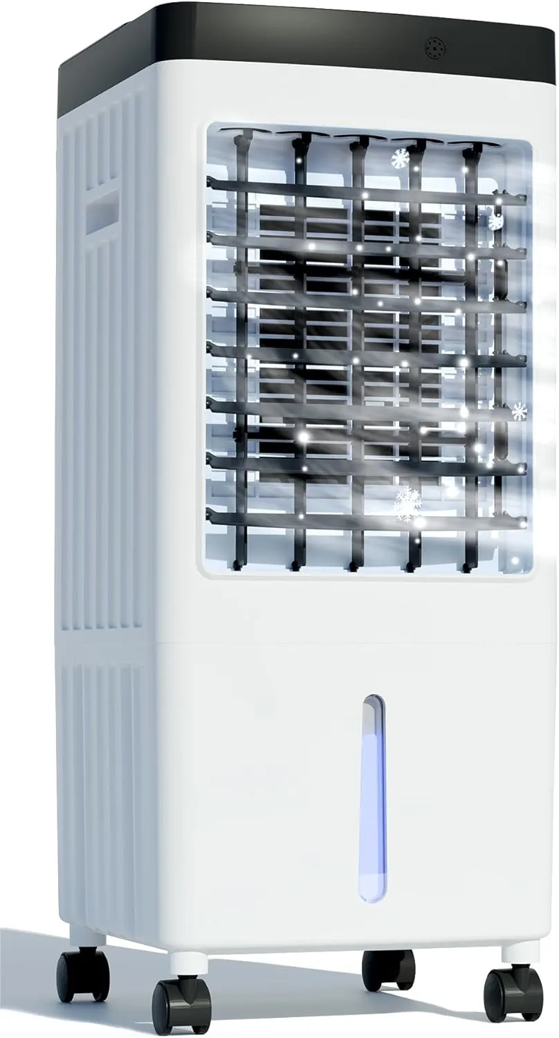 Portable Evaporative Air Cooler & Humidifier Fan, Energy Efficient Swamp Cooler with Remote, 3 Speeds, Timer - Indoor/Outdoor Cooling for Home, Room, Office, Low Energy AC Alternative