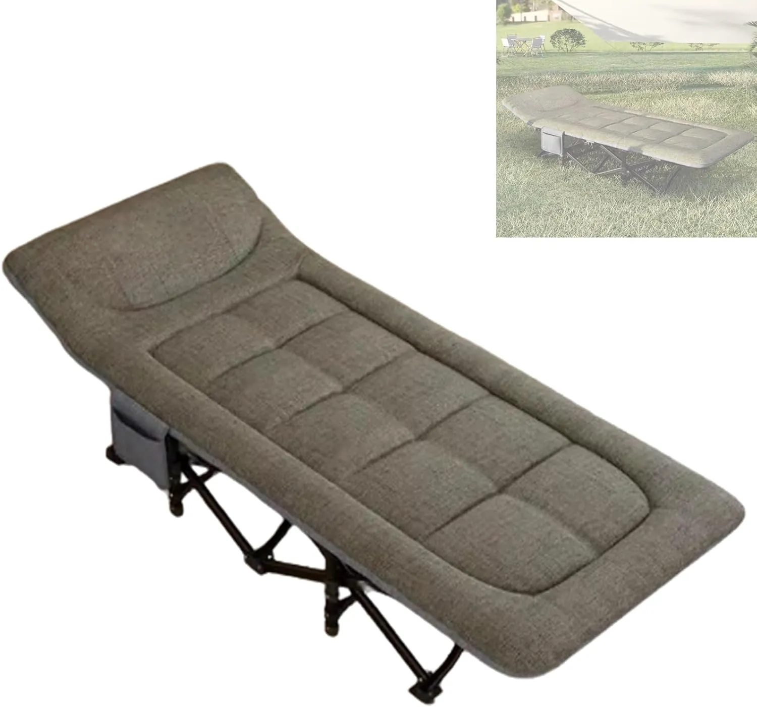 Portable Folding Adult Bed,Camping Cot Portable Camp Beds for Adults with Mattress, Extra Wide Heavy Duty Sturdy Sleeping Cot PP Cotton Stable Structure Headrest for Home Office Nap, No in
