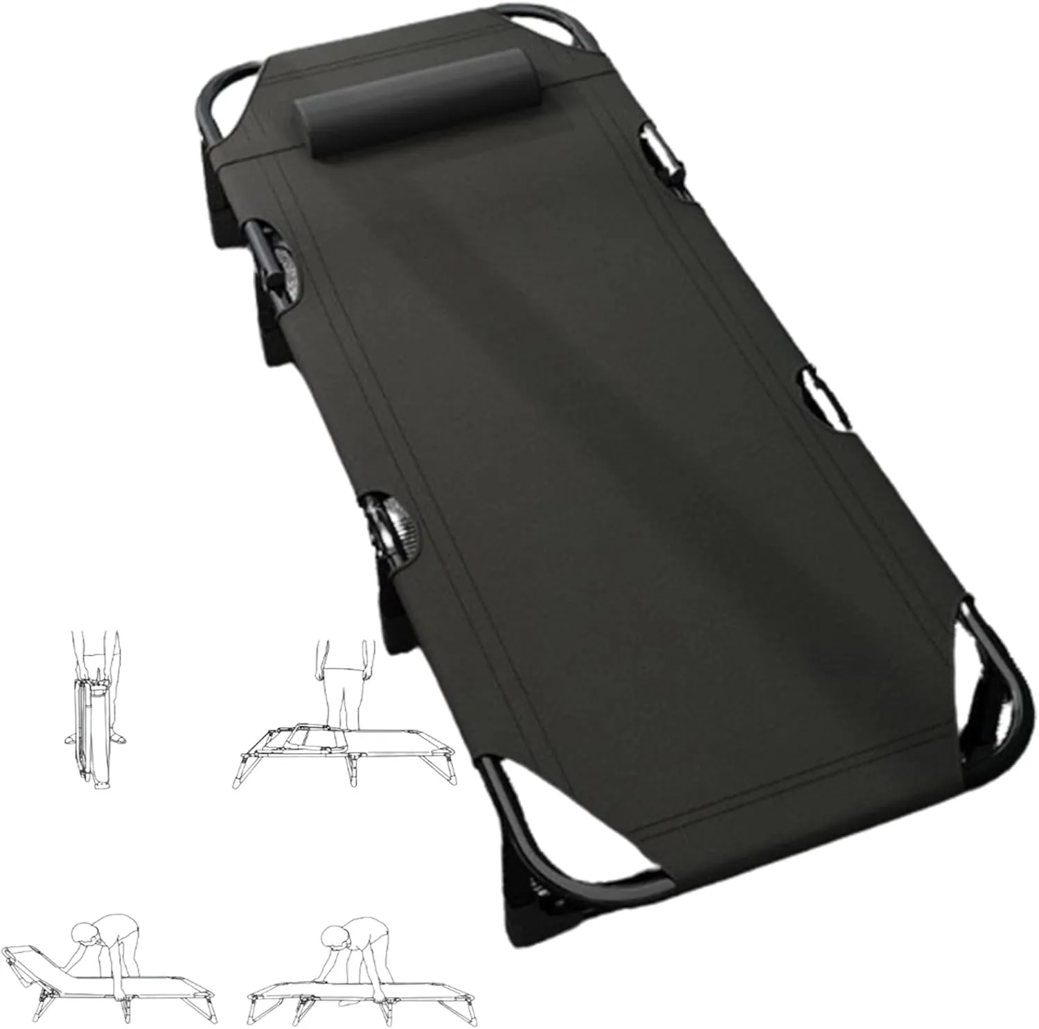 Portable Folding Camping Cot, Adjustable 4-Position Adults Folding Bed with Pillow, Sleeping Cots with Storage Bag, 75cm Extra Wide Bed Surface, Holds Up to 440 Lbs