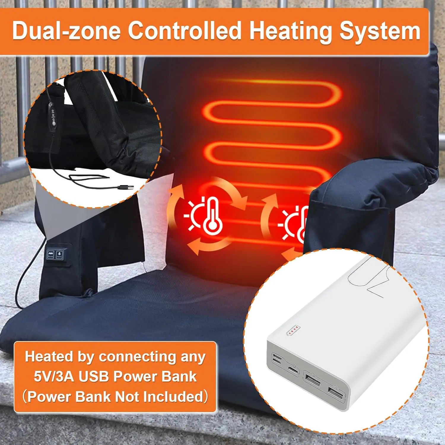 Portable Heated Stadium Seat-1/2 Pack, 21/25 Inch Wide, Folding Design with Back Support, Adjustable Recline, Easy Carry Straps and Cup Holders