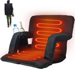 Portable Heated Stadium Seat-1/2 Pack, 21/25 Inch Wide, Folding Design with Back Support, Adjustable Recline, Easy Carry Straps and Cup Holders