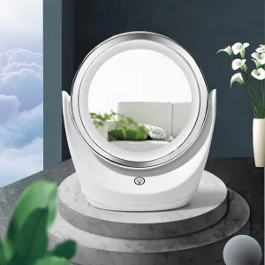 Portable Makeup Mirror, LED Mirror Makeup, Travel Rounded Cosmetic Mirror, Modern Adjustable Rotation Mirror, Tabletop Lighted Mirror, Smart Touch 3 Colors Dimmable,Battery