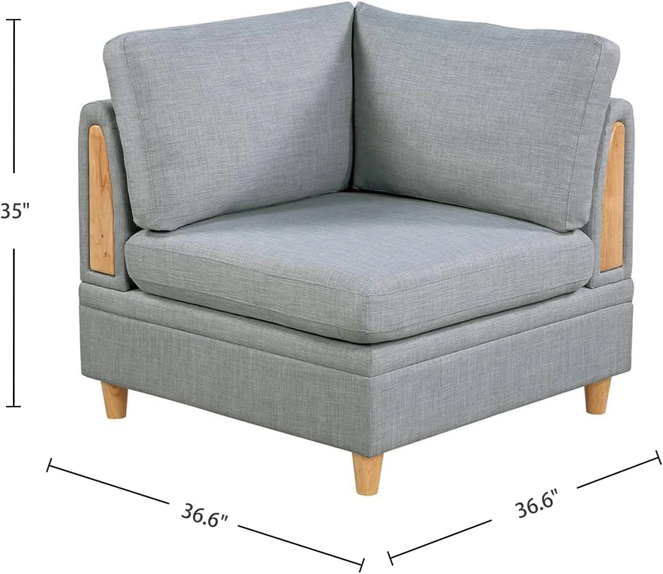 Poundex Dorris Fabric Upholstered Modular Corner Sofa with Solid Wood Decoration, Light Grey
