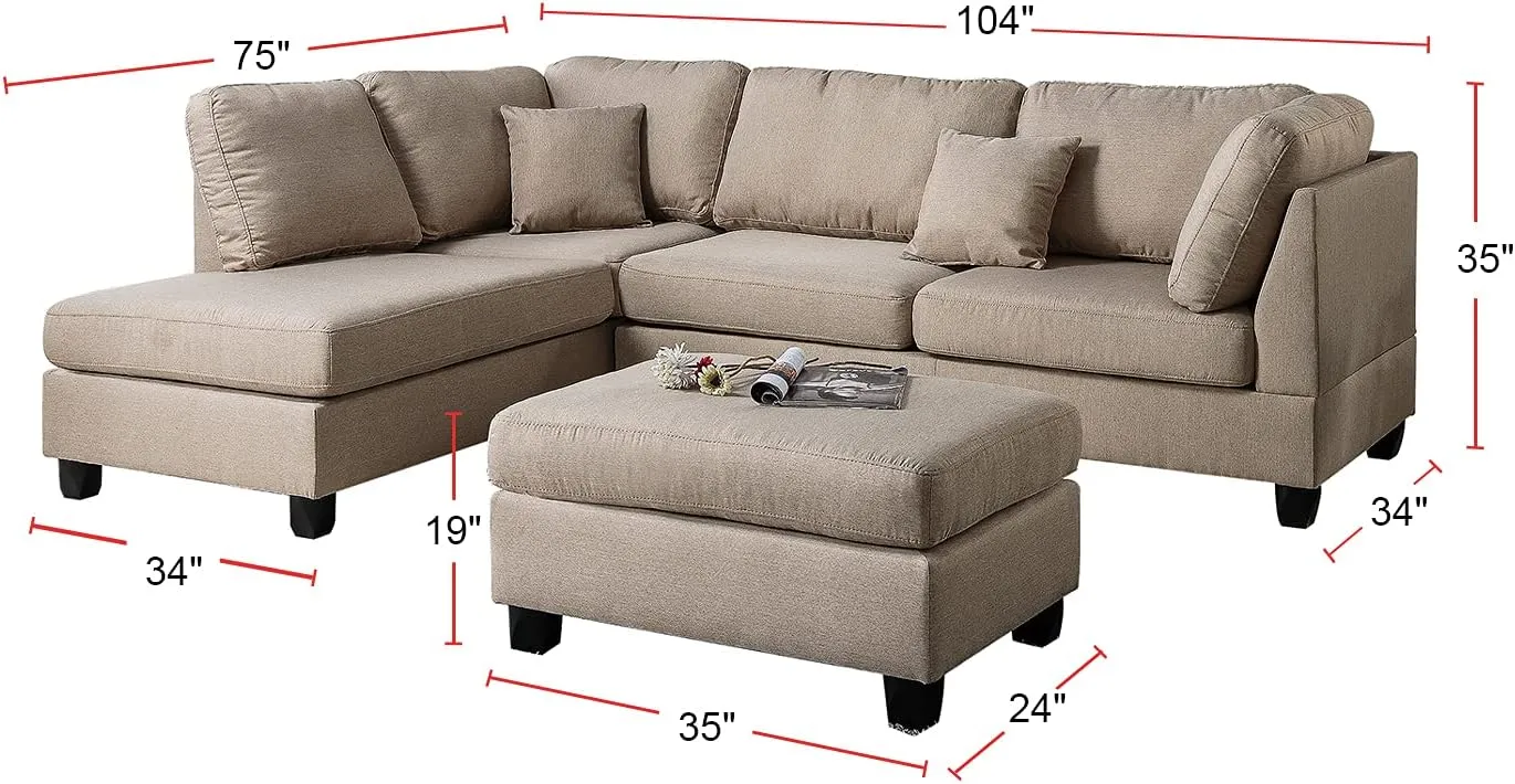 Poundex PDEX- Upholstered Sofas/Sectionals/Armchairs, Sand