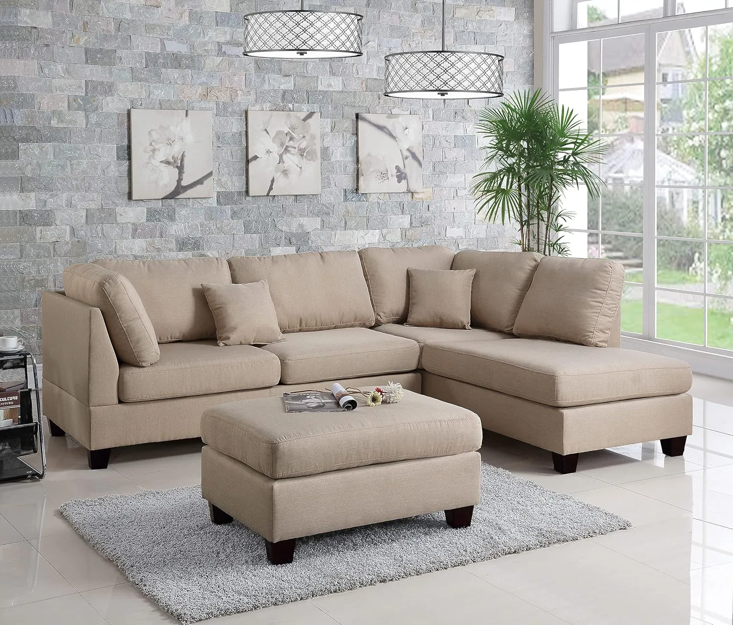 Poundex PDEX- Upholstered Sofas/Sectionals/Armchairs, Sand