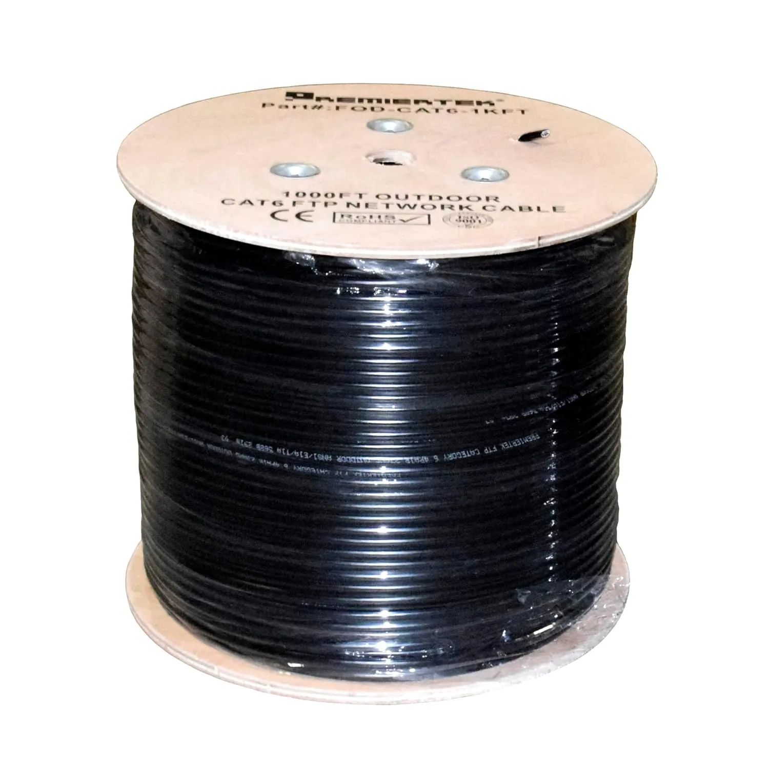 Premiertek Outdoor 1000' Cat6 23AWG CMX Cca 550MHz Shield FTP 4-Pairs Premium Network LAN Cable, Black (FOD-CAT6-1KFT)