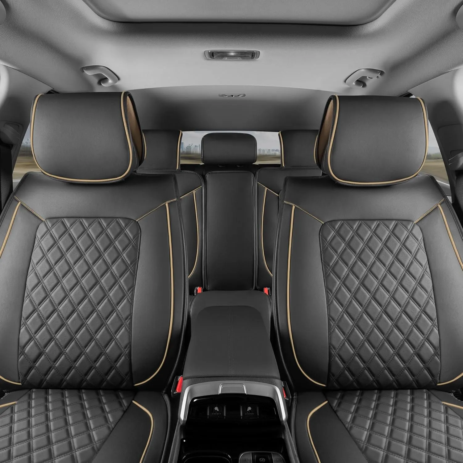 Prestige Faux Leather Seat Covers - Semi-Custom Fit Car Seat Covers Full Set - Seat Covers for Trucks & SUV PU Leather Car Seat Covers - 2 Front Seat Interior Covers & 1 Back Bench Seat Cover