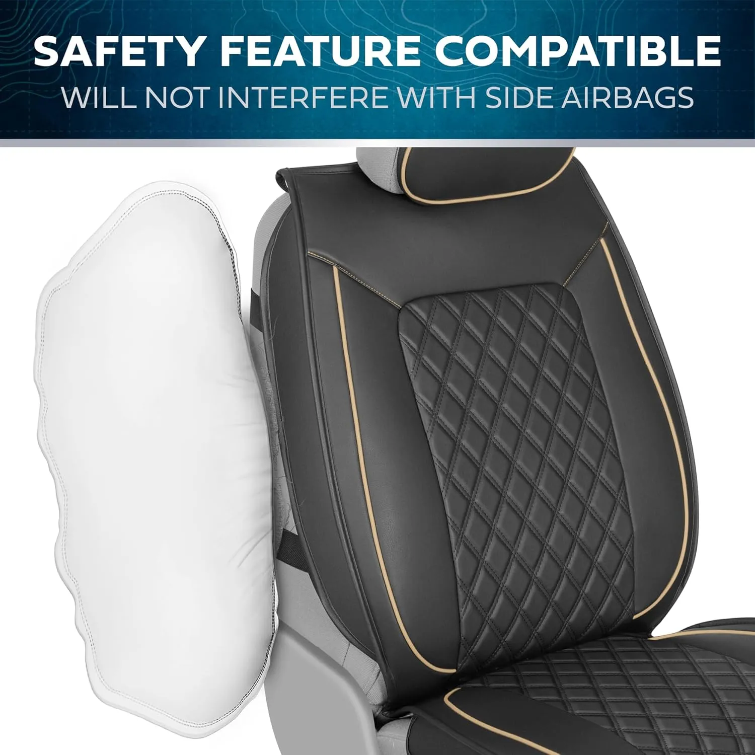 Prestige Faux Leather Seat Covers - Semi-Custom Fit Car Seat Covers Full Set - Seat Covers for Trucks & SUV PU Leather Car Seat Covers - 2 Front Seat Interior Covers & 1 Back Bench Seat Cover