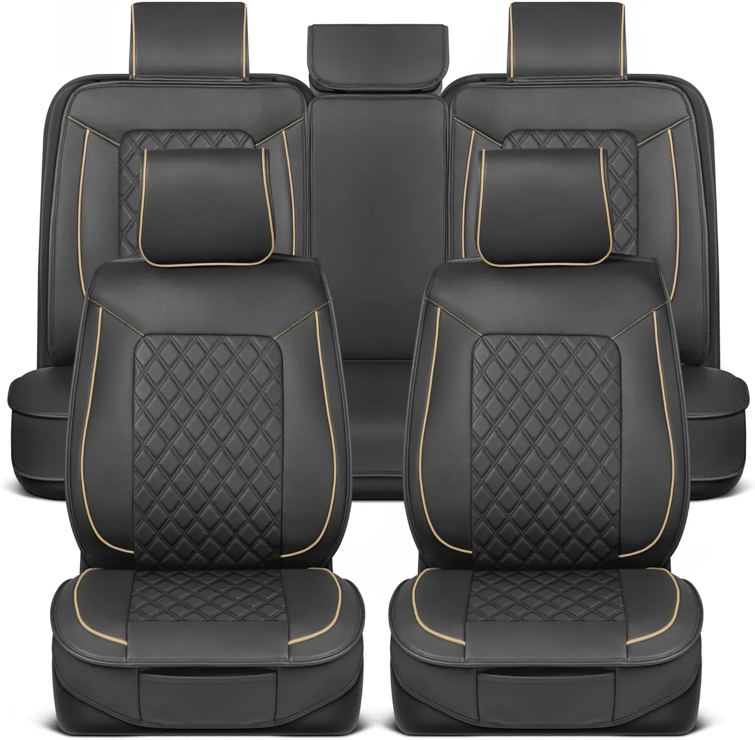 Prestige Faux Leather Seat Covers - Semi-Custom Fit Car Seat Covers Full Set - Seat Covers for Trucks & SUV PU Leather Car Seat Covers - 2 Front Seat Interior Covers & 1 Back Bench Seat Cover