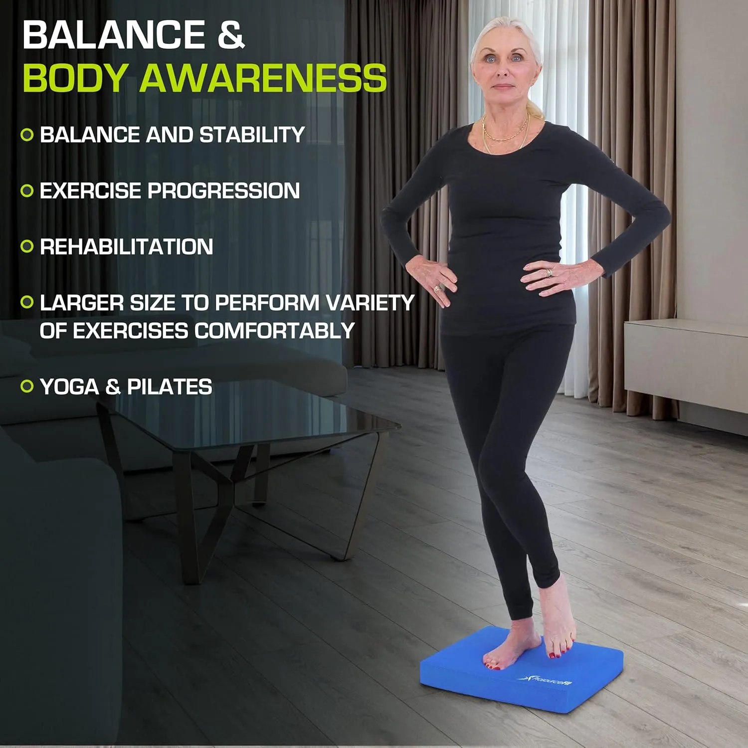 ProsourceFit Exercise Balance Pad – Large Cushioned Non-Slip Foam Mat & Knee Pad for Fitness, Stability Training, Physical Therapy, Yoga