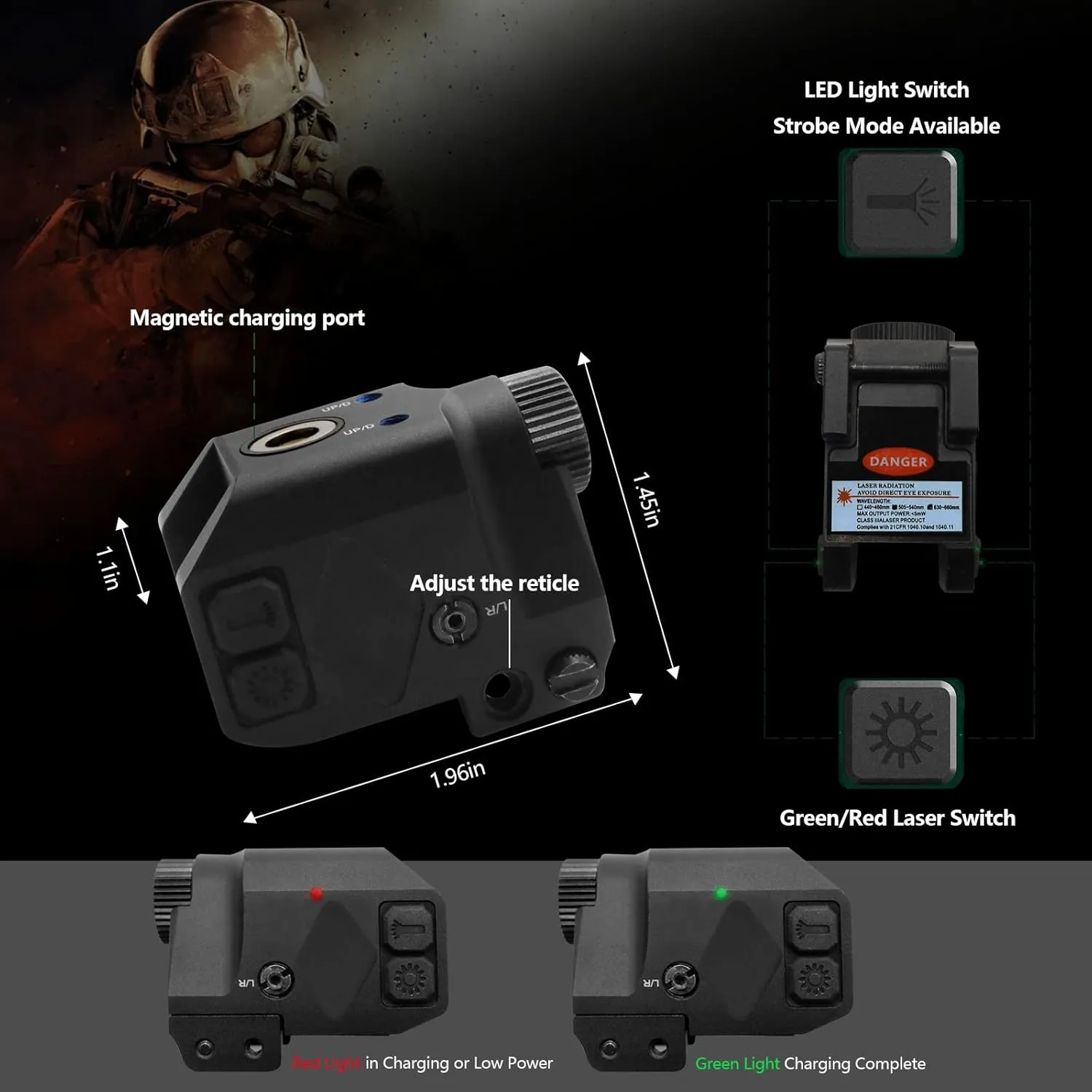 Purple and Green/Green and Red Laser Light Combo, 500 Lumens Laser Beams for Guns, Red Green Laser Sights with Weaponlight Tactical Strobe Handgun Lights