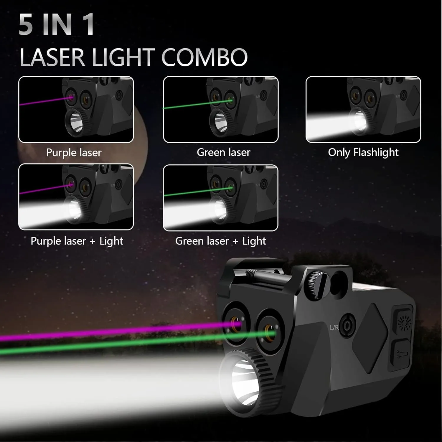 Purple and Green/Green and Red Laser Light Combo, 500 Lumens Laser Beams for Guns, Red Green Laser Sights with Weaponlight Tactical Strobe Handgun Lights
