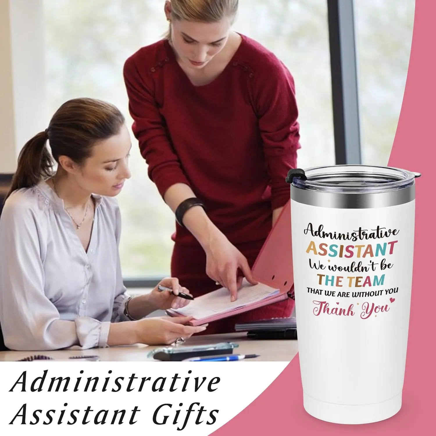 Qtencas Administrative Assistant Gifts, Administrative Professional Day Gifts for Administrative Assistant, Administrative Assistant Thank You Stainless Steel Insulated Travel Tumbler (20oz, White)