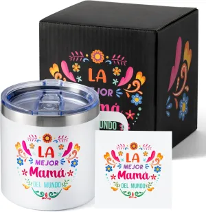 R HORSE La Mejor Mama Del Mundo Coffee Mug, Best Mom Double Wall Insulated Coffee Milk Tea Mug 14 oz, Spill Resistant Cafe Cup with Lids Mother’s Day Mom Birthday Gift in Spanish Regalo Para Mama