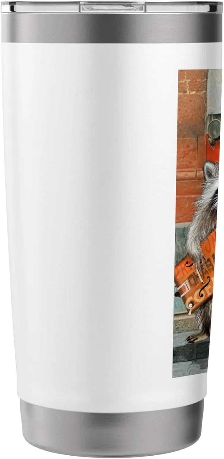 Raccoon Guitar Player Vintage Coffee Guitar Gas Pump Pop Art Stainless Steel Insulated Tumbler