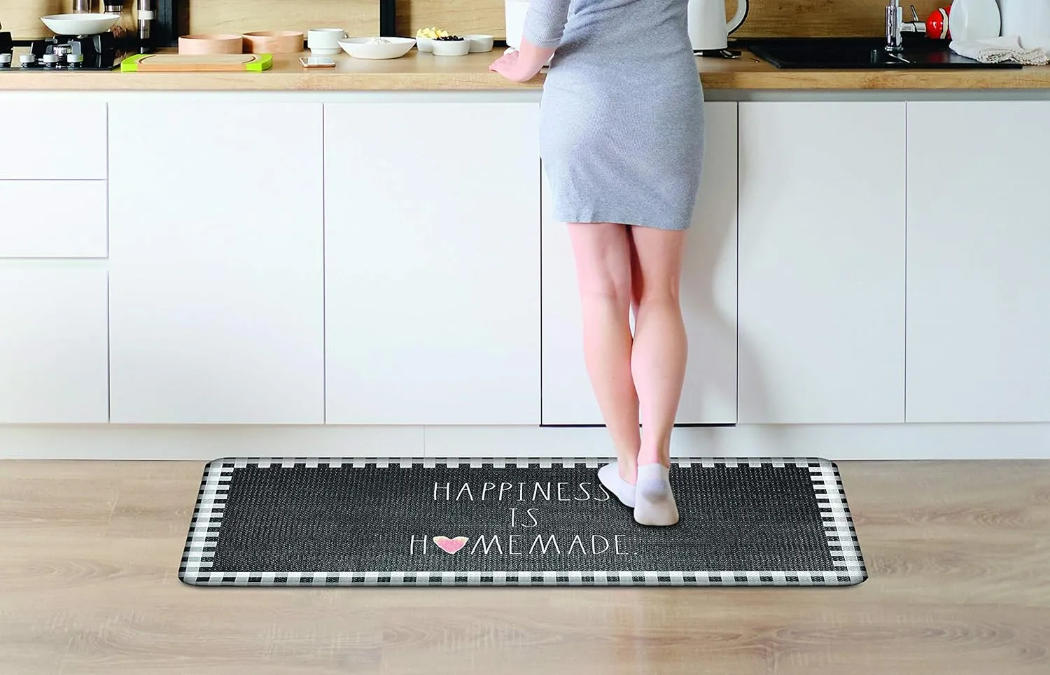 Rae Dunn Anti Fatigue Mat for Standing ‘Happiness is Homemade’ - 20 Inch x 30 Inch - Cushion Foam Rubber Kitchen Mat for Floor - Non Skid Non Slip Pad for Back Pain, Knee Support, Foot Comfort