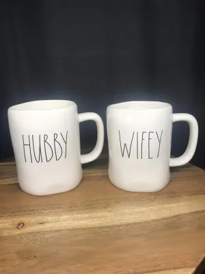 RAe Dunn by Magenta HUBBY and WIFEY Large Letters Coffee Mug Set