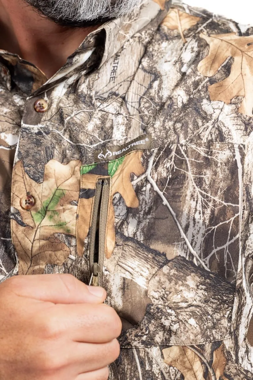 Realtree Men's Button-Down Original Camo Camp Short Sleeve Shirts for Hunting, Hiking and Fishing, Size Small