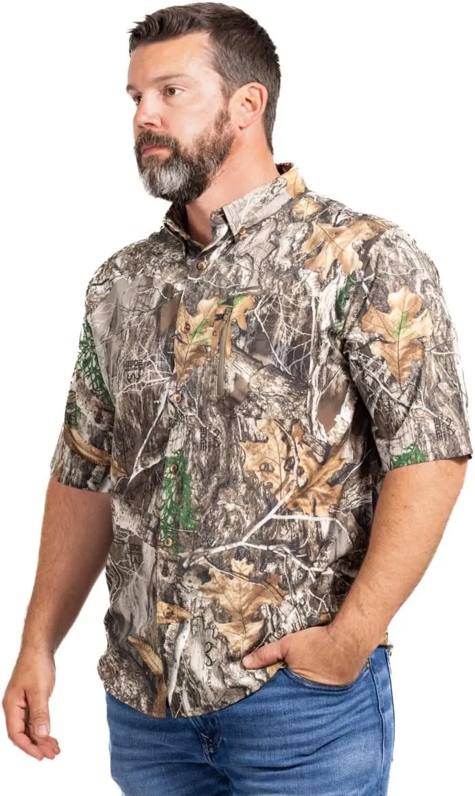 Realtree Men's Button-Down Original Camo Camp Short Sleeve Shirts for Hunting, Hiking and Fishing, Size Small