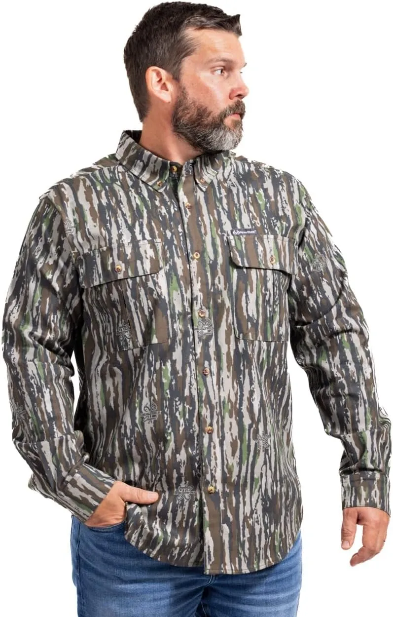 Realtree Men’s Long Sleeve Button Down Camp Shirt – Midweight, Cotton, Breathable Outdoor Shirt for Hunting and Fishing