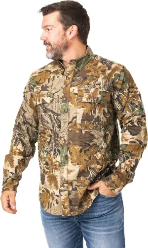 Realtree Men’s Long Sleeve Button Down Camp Shirt – Midweight, Cotton, Breathable Outdoor Shirt for Hunting and Fishing