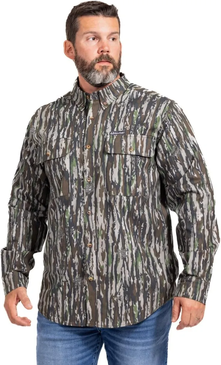Realtree Men’s Long Sleeve Button Down Camp Shirt – Midweight, Cotton, Breathable Outdoor Shirt for Hunting and Fishing