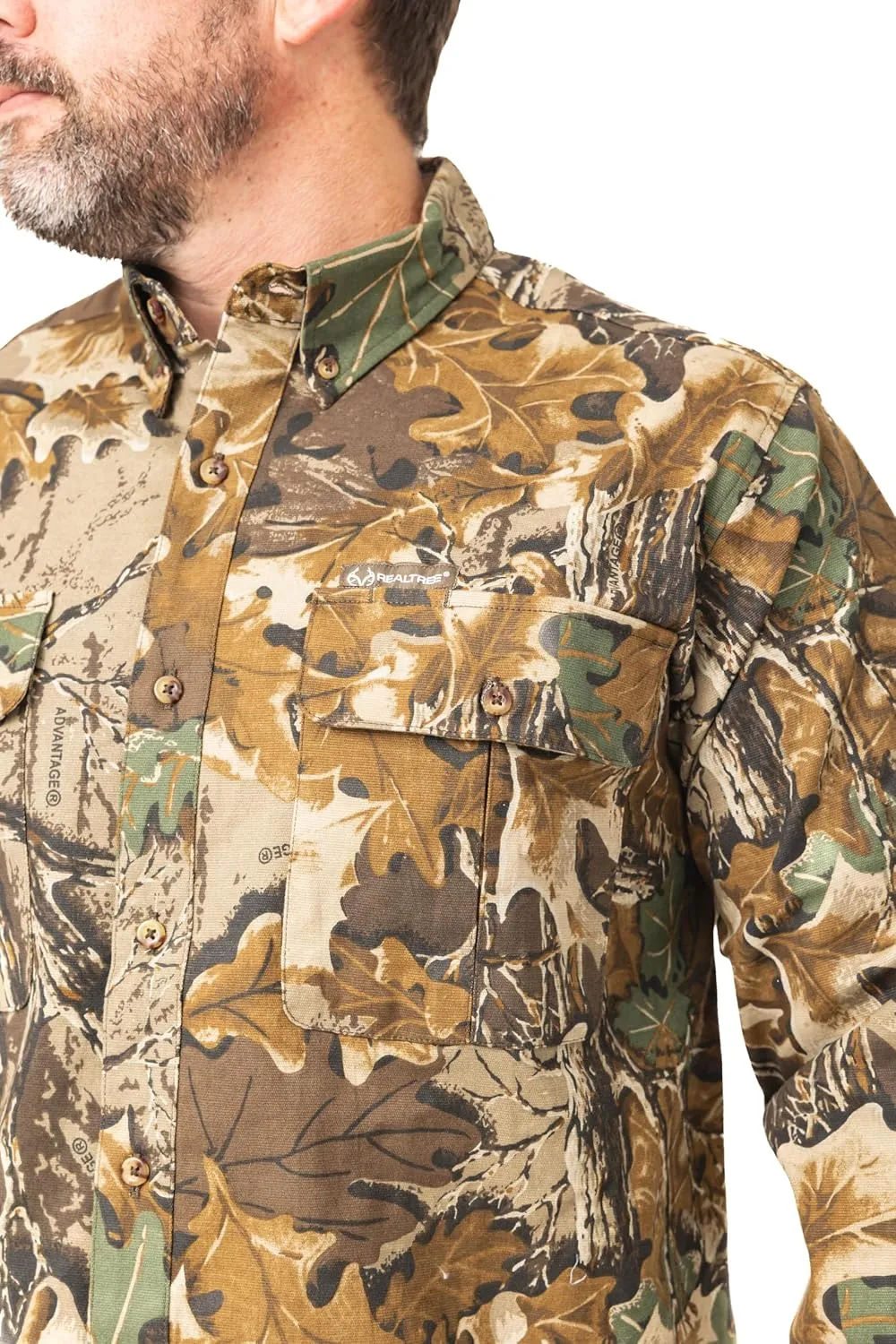 Realtree Men’s Long Sleeve Button Down Camp Shirt – Midweight, Cotton, Breathable Outdoor Shirt for Hunting and Fishing