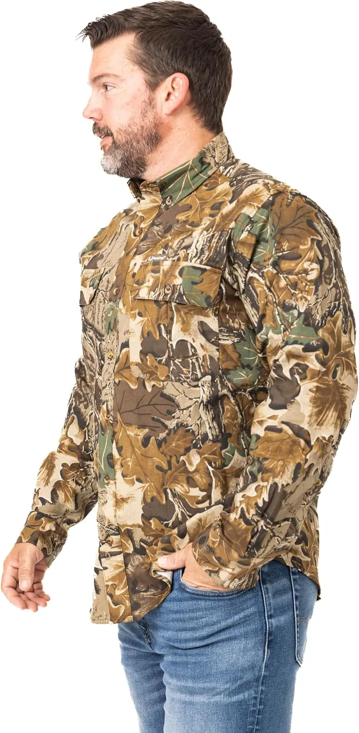 Realtree Men’s Long Sleeve Button Down Camp Shirt – Midweight, Cotton, Breathable Outdoor Shirt for Hunting and Fishing