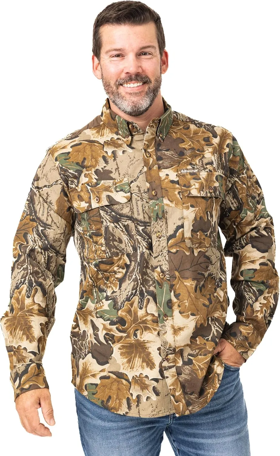Realtree Men’s Long Sleeve Button Down Camp Shirt – Midweight, Cotton, Breathable Outdoor Shirt for Hunting and Fishing