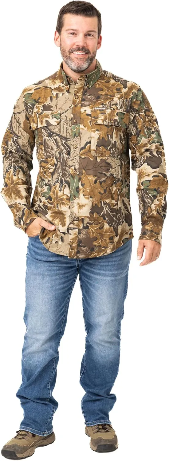 Realtree Men’s Long Sleeve Button Down Camp Shirt – Midweight, Cotton, Breathable Outdoor Shirt for Hunting and Fishing