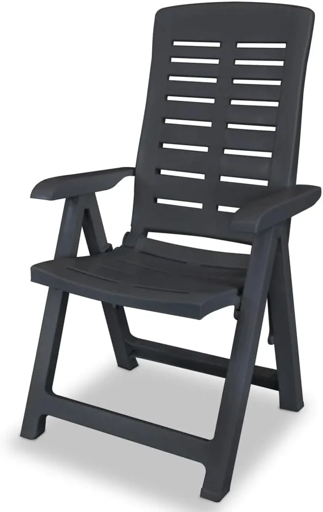 Reclining Patio Chairs 6 pcs Plastic Anthracite Foldable Outdoor Chairs for Garden, Patio, or Poolside with 4 Reclining Positions, Weather-Resistant, Lightweight, Comfortable Lounge Chairs