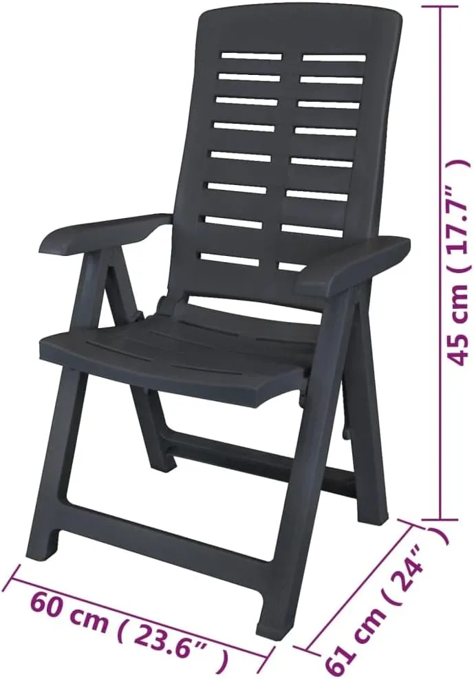 Reclining Patio Chairs 6 pcs Plastic Anthracite Foldable Outdoor Chairs for Garden, Patio, or Poolside with 4 Reclining Positions, Weather-Resistant, Lightweight, Comfortable Lounge Chairs