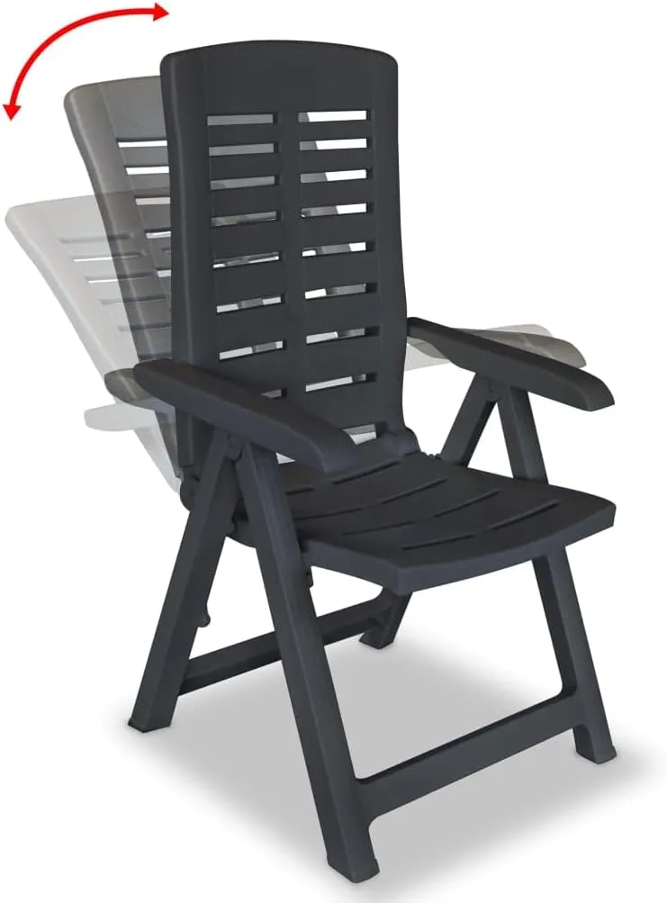 Reclining Patio Chairs 6 pcs Plastic Anthracite Foldable Outdoor Chairs for Garden, Patio, or Poolside with 4 Reclining Positions, Weather-Resistant, Lightweight, Comfortable Lounge Chairs
