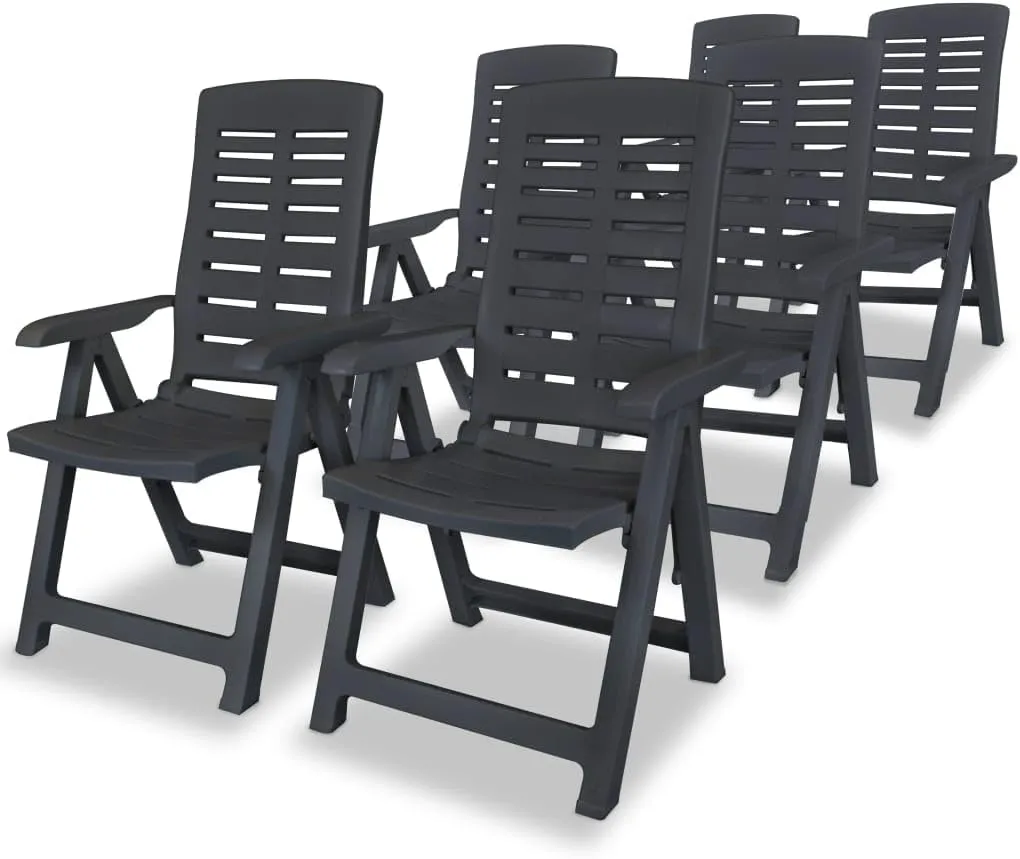 Reclining Patio Chairs 6 pcs Plastic Anthracite Foldable Outdoor Chairs for Garden, Patio, or Poolside with 4 Reclining Positions, Weather-Resistant, Lightweight, Comfortable Lounge Chairs