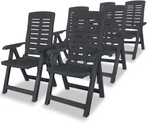 Reclining Patio Chairs 6 pcs Plastic Anthracite Foldable Outdoor Chairs for Garden, Patio, or Poolside with 4 Reclining Positions, Weather-Resistant, Lightweight, Comfortable Lounge Chairs